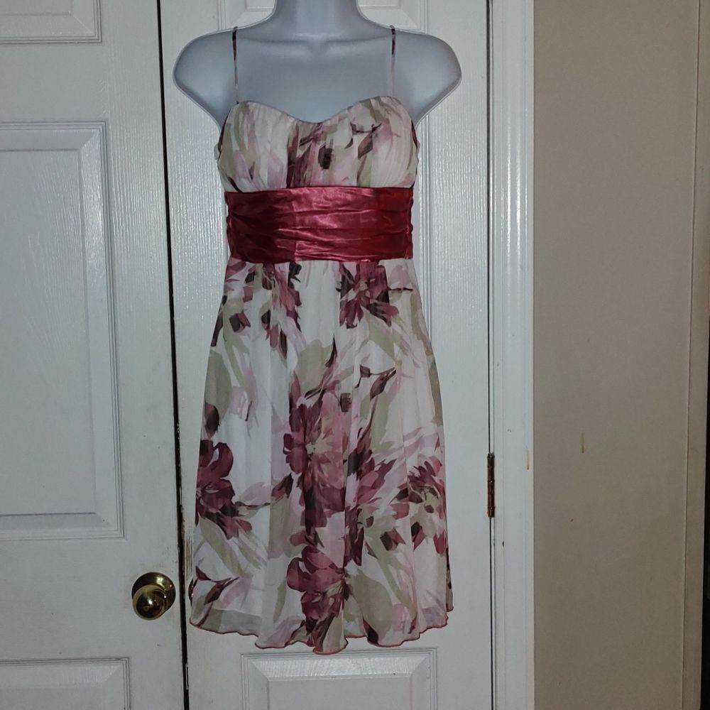 Speechless spaghetti strap floral pint summer beach wedding dress Sz Junior S
